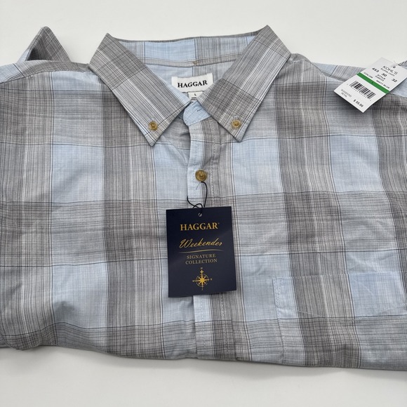 Haggar Weekender Signature Collection Button Up Shirt Mens Large Blue Woven NEW - Picture 1 of 10